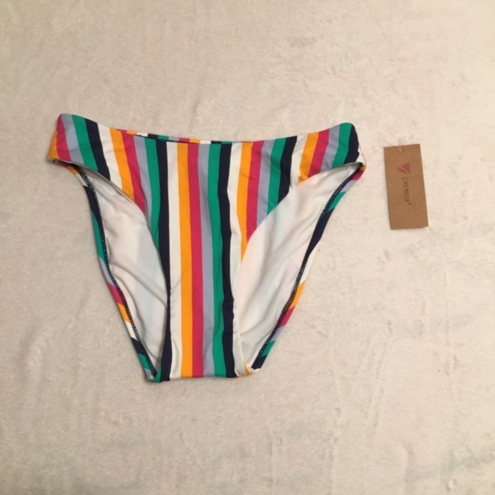Cremieux Womens Multi Color Vertical Stripe Bikini Bottom Swim XS 0DCGD91M NEW